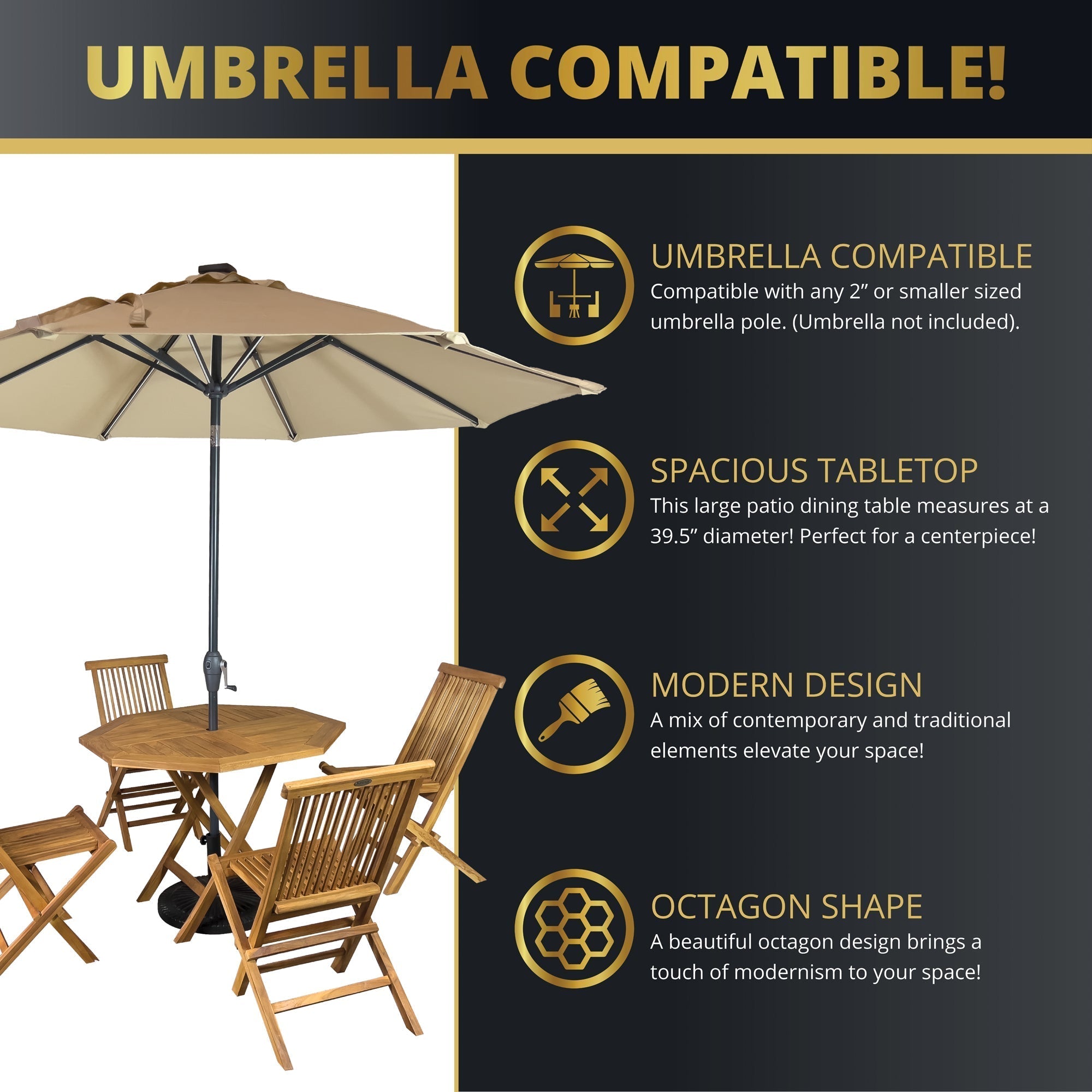 Octavia 5PC Outdoor Dining Set - Teakwood