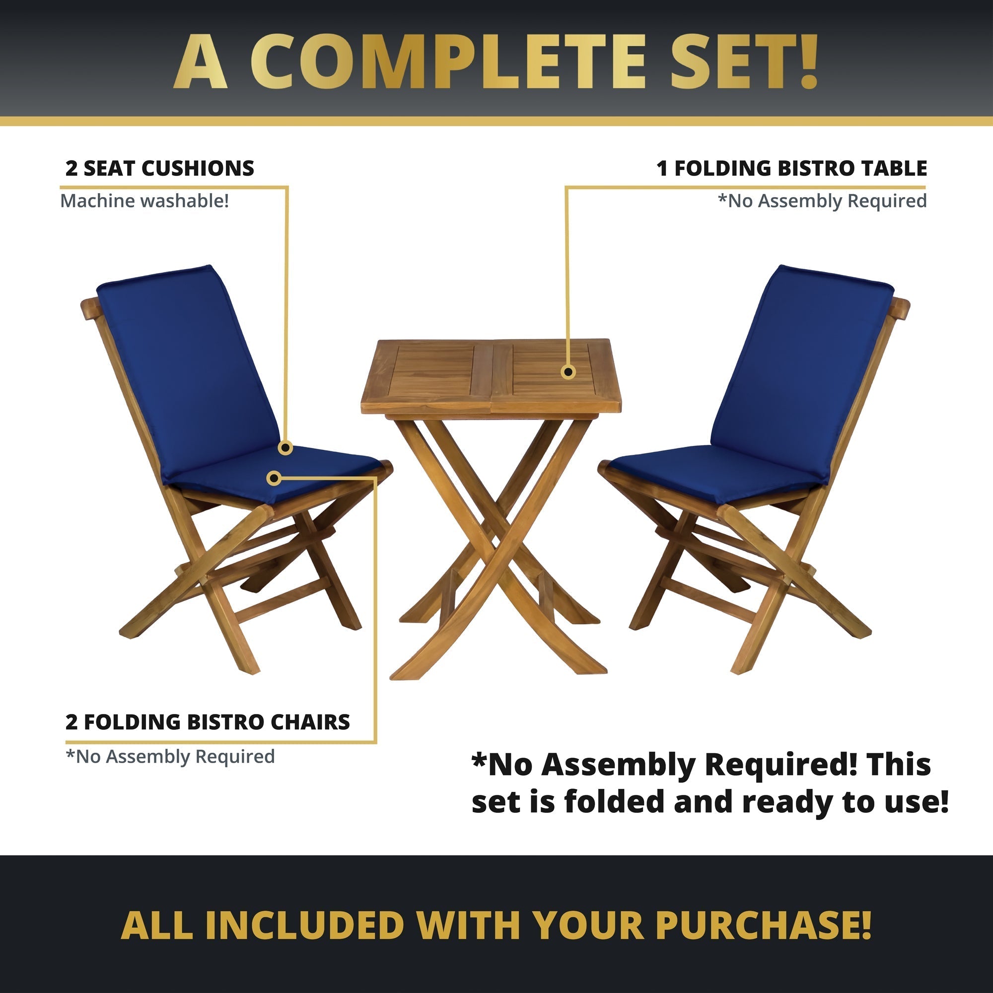 Leona 3PC Foldable Bistro Set - Teakwood